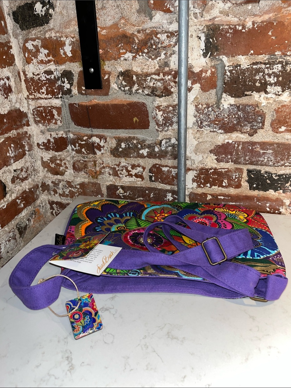 Laurel Burch Multicolor Floral Crossbody with Purple Strap - Picture 11 of 13